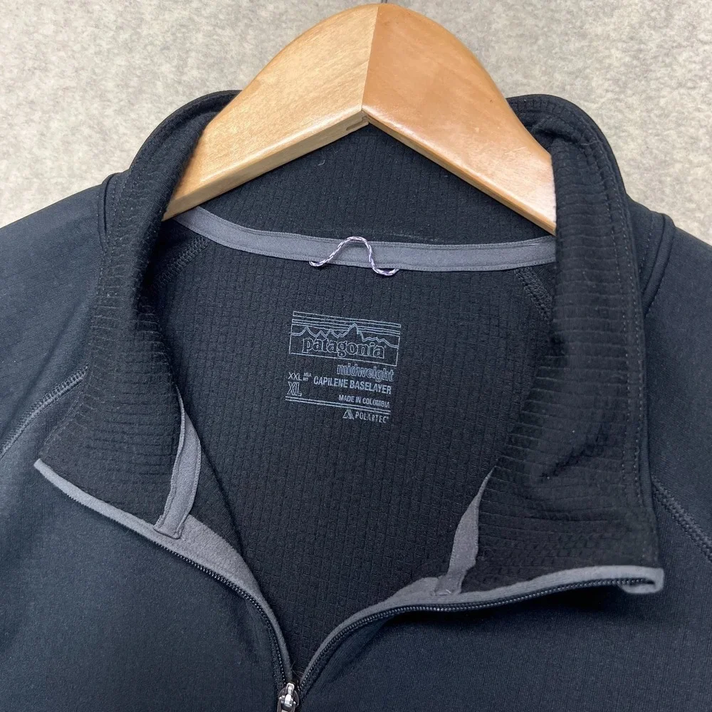 Patagonia Mens‎ Capilene  Baselayer Pullover Black Midweight 1/4 Zip Thermal XL